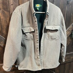 Men’s Cabela’s Fleece Lined Plaid Flannel Shacket  Size M Green